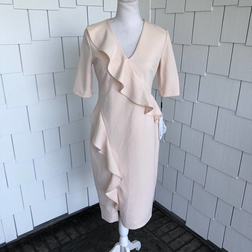Calvin Klein Women's Pink Surplice V-Neck Half Sleeve Ruffle Cocktail Dress sz 4